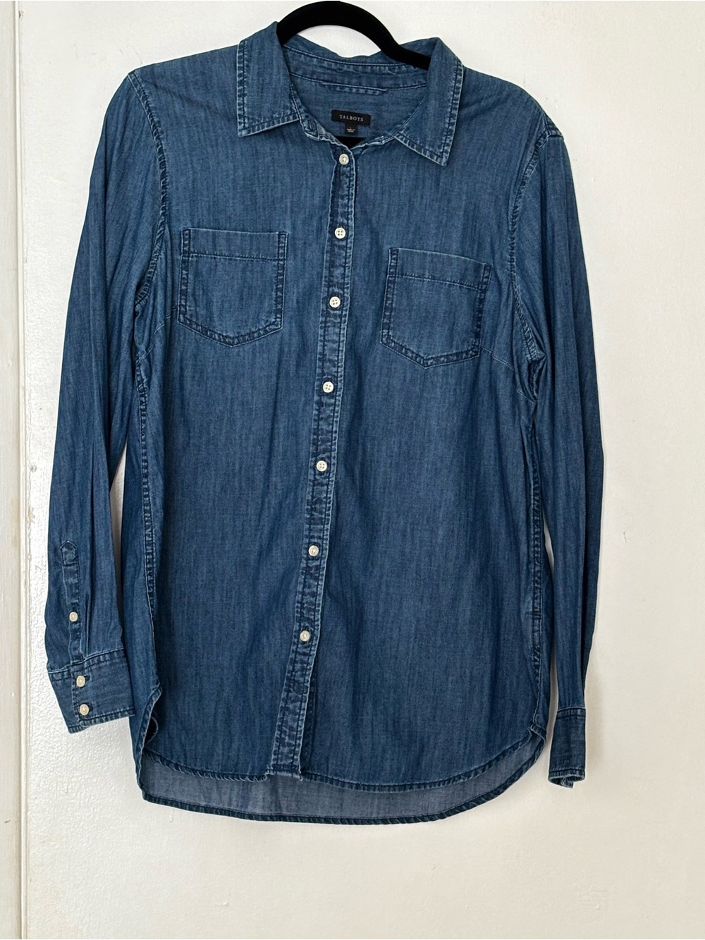Talbots Denim Button Front Shirt Sapphire Rinse Size Large - Picture 2 of 5